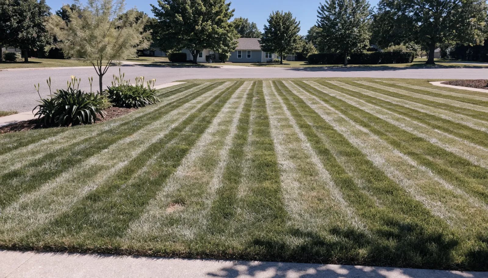 A freshly striped lawn after a Paint Creek weekly mow